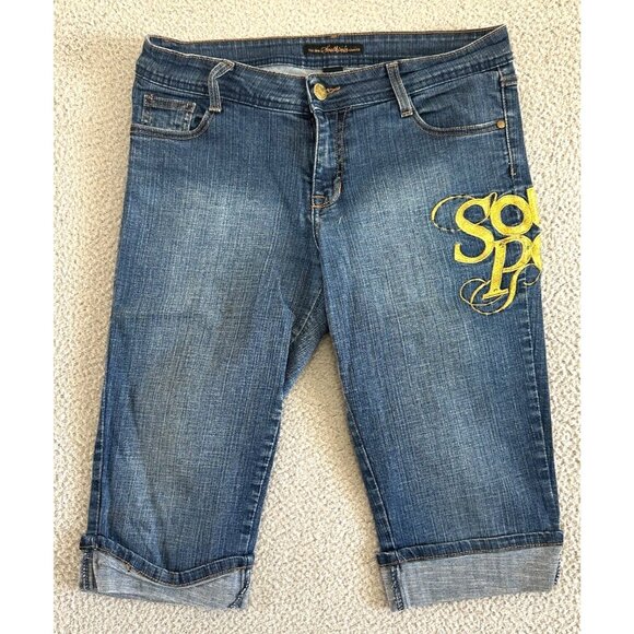 Y2K Southpole Capri Embroidered Gold Bling 90s Hip Hop Stretch Roll Up - Picture 1 of 16